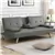 Grey Adjustable Faux Leather Sofa Bed with Cup Holders & Armrests