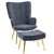 Stylish and Comfortable Modern Accent Chair with Ottoman, Grey Velvet