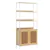 Rattan Bookshelf Ladder Shelf with 2 Doors Rectangle Storage