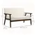 Cream White Linen Loveseat with Wood Legs