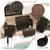 4-Piece Rattan Lounge Set with Glass Table - Black