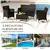 4-Piece Rattan Lounge Set with Glass Table - Black