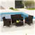 4-Piece Rattan Lounge Set with Glass Table - Black