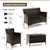 4-Piece Rattan Lounge Set with Glass Table - Black