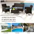 4-Piece Rattan Lounge Set with Glass Table - Gray