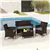 4-Piece Rattan Lounge Set with Glass Table - Gray