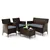 4-Piece Rattan Lounge Set with Glass Table - Gray