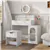 Adult White Makeup Table Desk with Stool and 360° Rotating LED Mirror