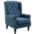 Tufted Wingback Accent Chair – Rolled Arms, Sturdy Frame - Blue