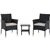 FDW Black 3-Piece Wicker Patio Bistro Set