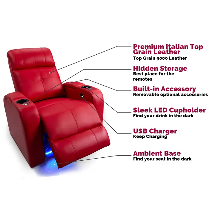 Valencia Verona Top Grain Leather Power Luxury Row of 2 Recliner, Red