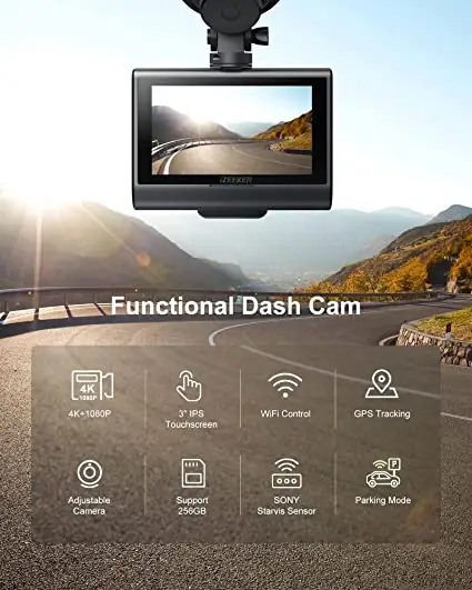 iZEEKER 4K Dual Dash Cam with WiFi GPS, 4K&1080P Dash Cam
