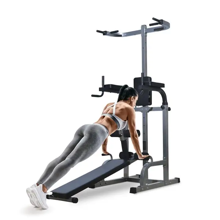 Soozier Power Tower w/ Dip Station Sit-up Bench Pull-up Bar Combo Exer