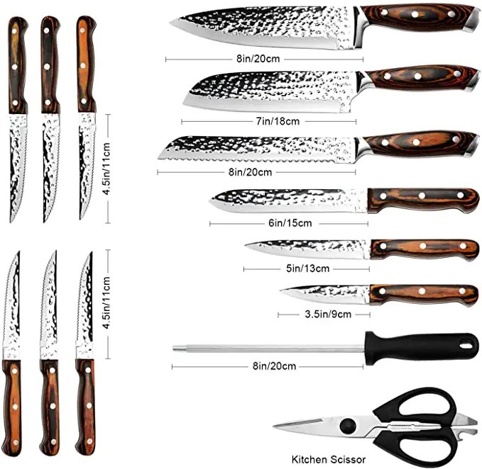 HOBO Knife Set, 15-Piece Kitchen Knife Set with Block Wooden Handle