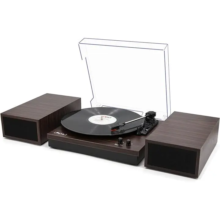 LP&No.1 Bluetooth Vinyl Record Player with External Speakers Dark Brow