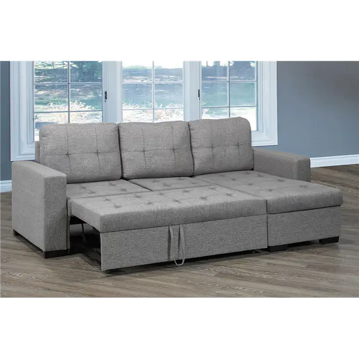 Grey Linen Pullout Sofa Sectional