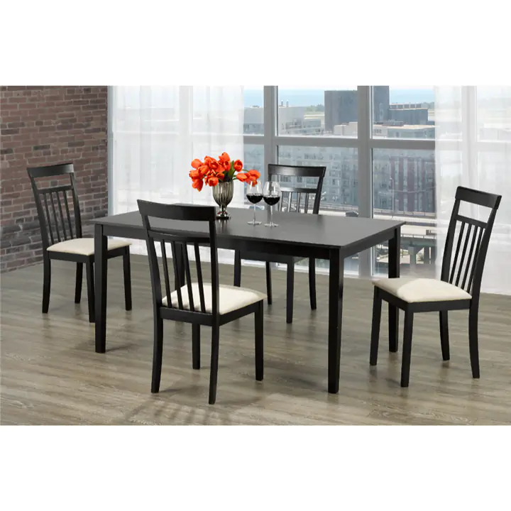Cappuccino Wood 5 Piece Dining Set With Beige Linen Chairs