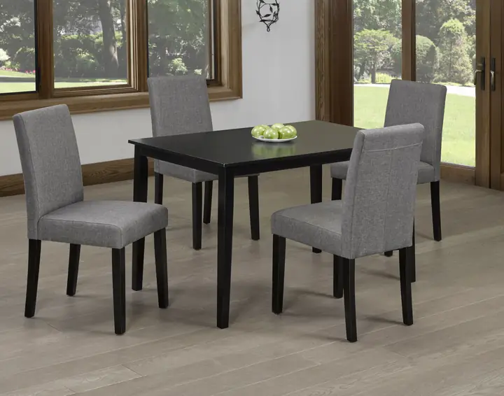 Cappuccino Wood 5 Piece Dining Set With Grey Linen Chairs