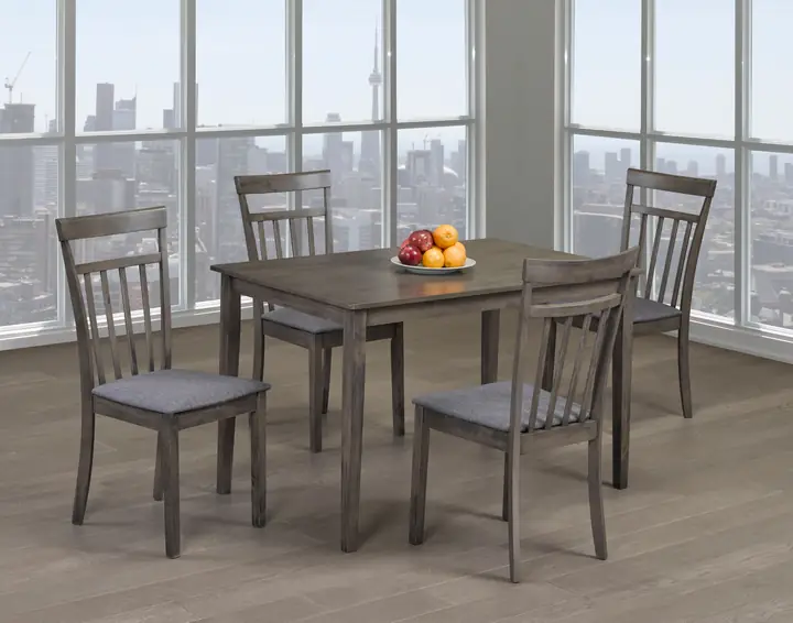 Grey Finish 5 Piece Dining Set With Trestle Back Grey Finish Chairs