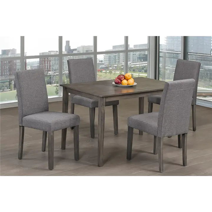 Grey Finish 5 Piece Dining Set With Grey Linen Grey Finish Chairs