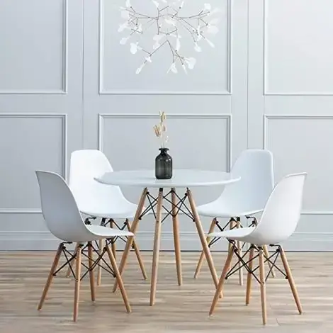 Nicer Furniture Dining Table with Wooden Legs, Round Top 40' White