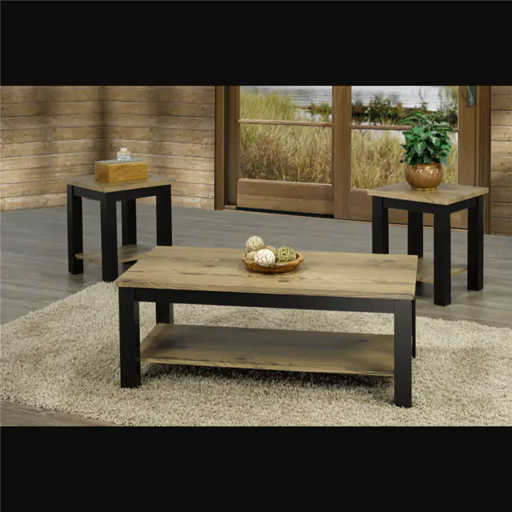 Distressed MDF Wood 3 Piece Coffee Table Set