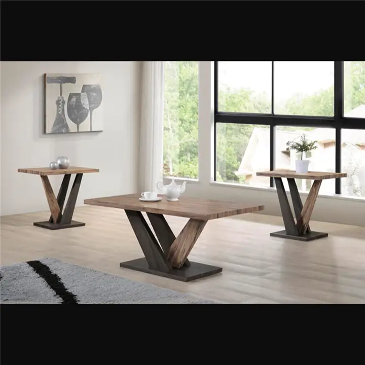 Distressed Caramel MDF Wood 3 Piece Coffee Table Set