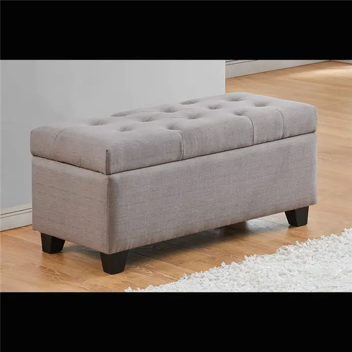 Tufted Storage Bench (Grey Linen)