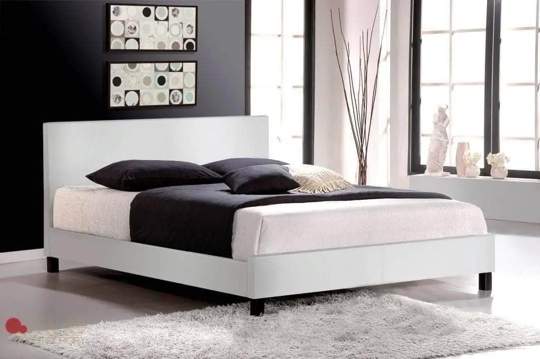 True Contemporary Mirabel Queen White Faux Leather Platform Bed
