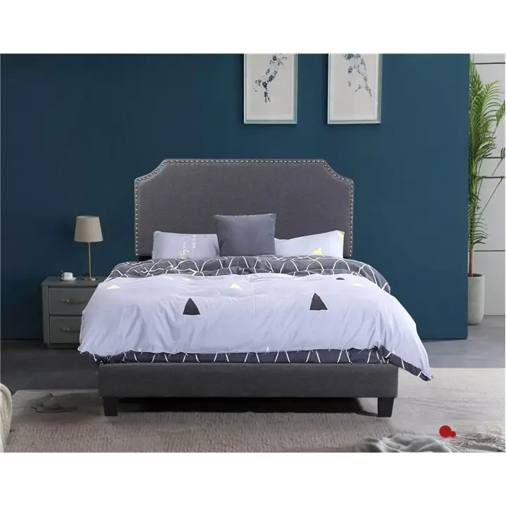True Contemporary Markle Queen Dark Grey Linen Upholstered Platform Be