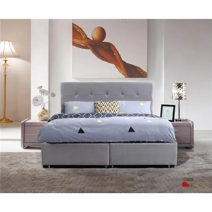 True Contemporary Victoria Queen Grey Tufted Linen Platform Bed
