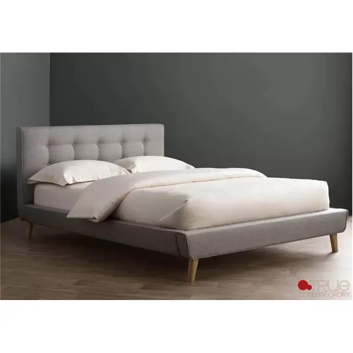 True Contemporary Drew Queen Grey Tufted Linen Platform Bed