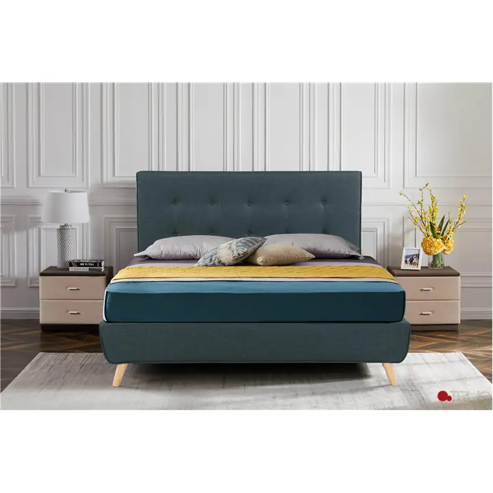 True Contemporary Drew Queen Midnight Blue Tufted Linen Platform Bed
