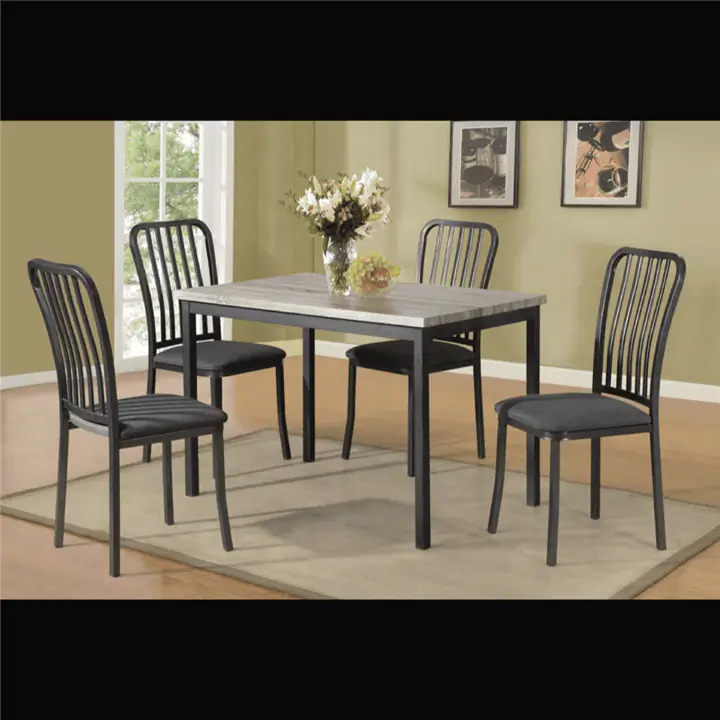 Two-Tone MDF Wood 5 Piece Dining Set With Industrial Grey Linen Chairs