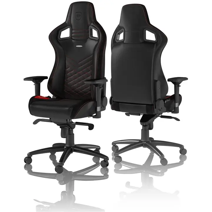 GAMING CHAIR BLACK FAUX LEATHER RED STITCHING By NobleChairs