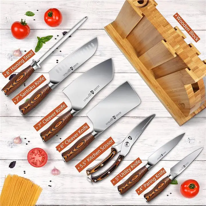TUO 8-pcs Kitchen Knife Set - Forged German X50CrMoV15 Steel