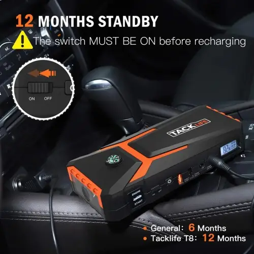 TACKLIFE T8 800A Peak 18000mAh Car Jump Starter up to 7.0L Gas Power B