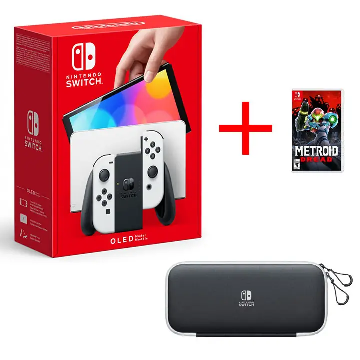 Nintendo Switch OLED White & Carrying Case/Metroid Dread Game