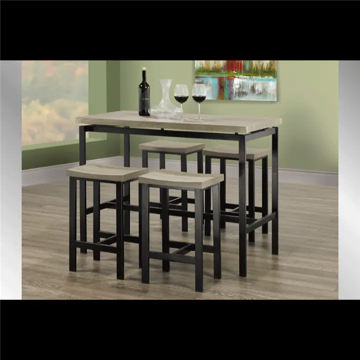 Distressed Grey Veneer 5 Piece Pub Set With Distressed Grey Pub Stools
