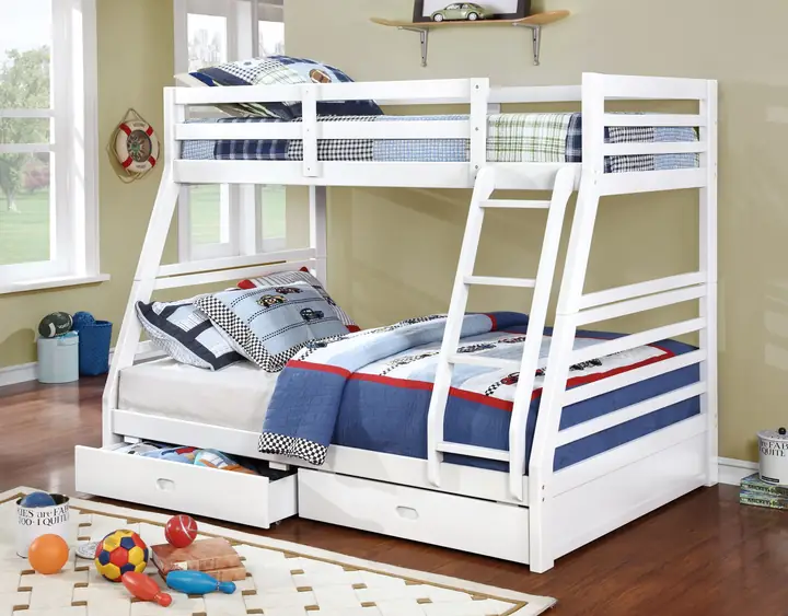 White Twin Over Double Wood Bunk Bed W Drawers
