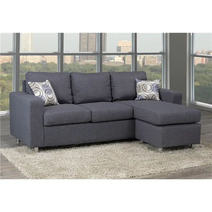 Reversible Sofa Sectional Small Grey Fabric W Accent Pillows