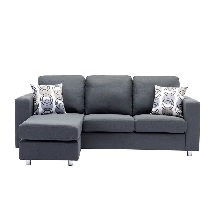 Reversible Sofa Sectional Small Grey Fabric W Accent Pillows