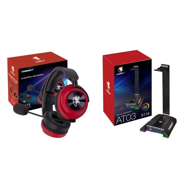Digifast Orpheus Red Gaming Headset and Atlas RGB Headset Stand