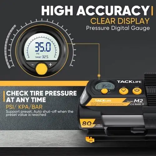 Tacklife 12V Digital Auto Tire Inflator with LCD Display