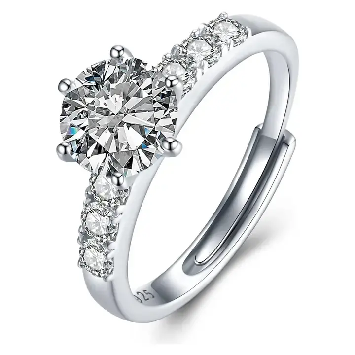 2 Ct Moissanite Adjustable Sterling Silver Promise Ring