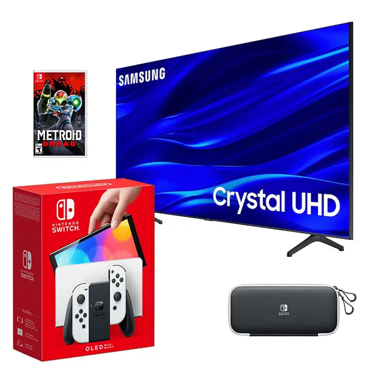 Samsung 65” TU690T Crystal UHD 4K Smart TV & Nintendo Switch White OLED Gaming Bundle