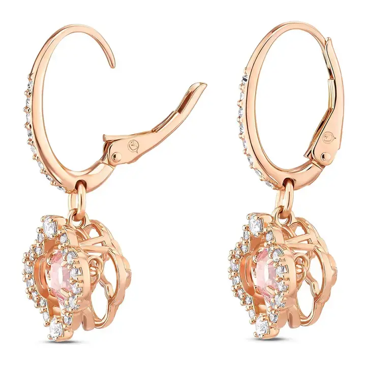 Rose Gold Tone Clover Earrings with Pink & Clear Crystal