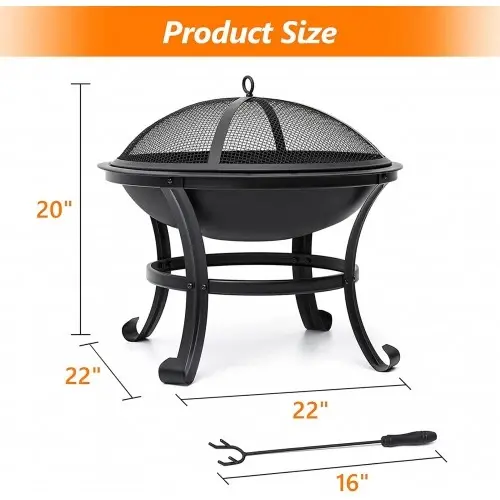 KingSo 22” Steel Outdoor Wood Burning Fire Pit