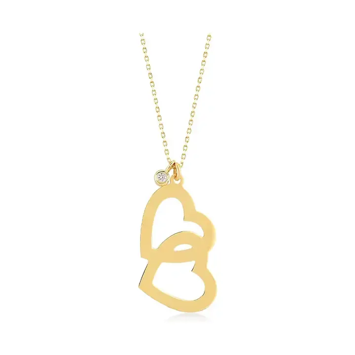 Diamond 14K Solid Gold Heart Necklace with 18 Inch Length Chain