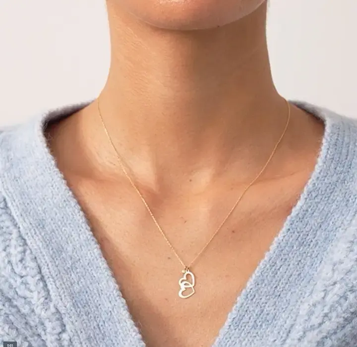 Diamond 14K Solid Gold Heart Necklace with 18 Inch Length Chain